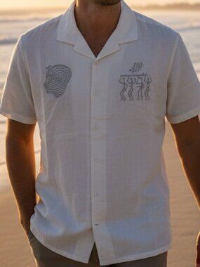 Billabong Pilpeled Tribe Hemp Vacay Short Sleeve White Mens Casual Large NWT